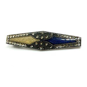 VINTAGE PIERRE BEX ENAMEL SILVER PLATED COPPER BROOCH ART DECO RHINESTONES